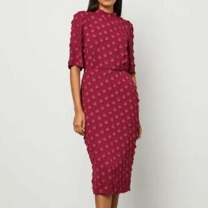 BCBGMaxAzria Burgundy Polka Dot Midi Dress